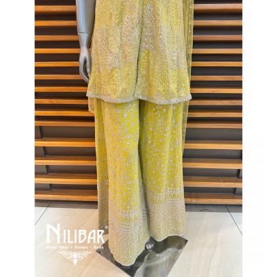 Lime Georgette Sequin Palazzo Suit