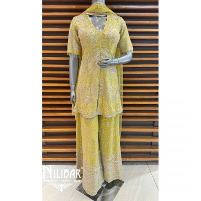 Lime Georgette Sequin Palazzo Suit