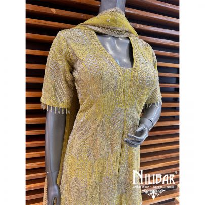 Lime Georgette Sequin Palazzo Suit