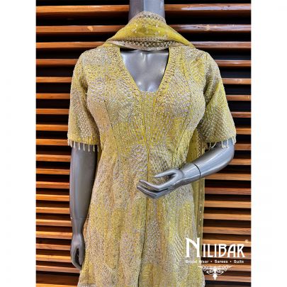 Lime Georgette Sequin Palazzo Suit