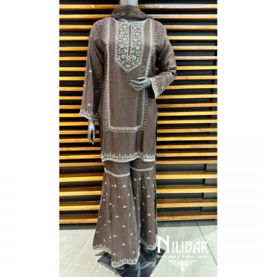 Brown Silk Sequin Garara Suit