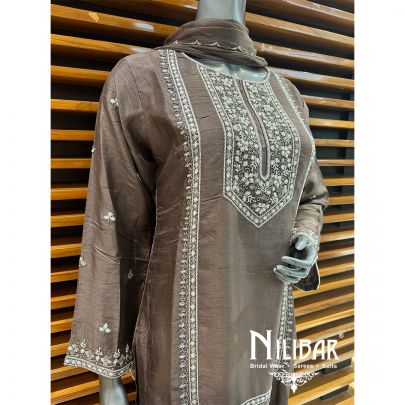 Brown Silk Sequin Garara Suit