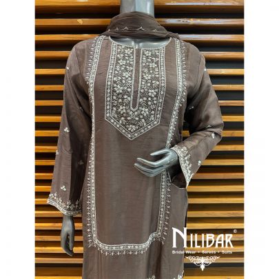 Brown Silk Sequin Garara Suit
