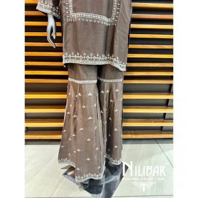 Brown Silk Sequin Garara Suit