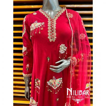 Red Chinon Sequin Palazzo Suit