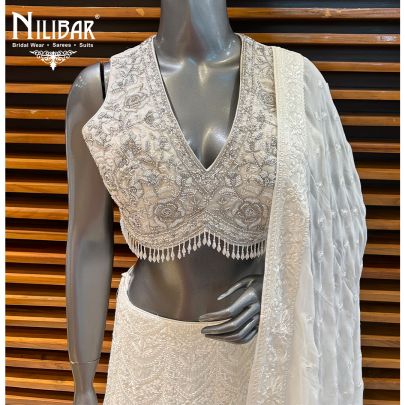 White Georgette Pearl Heavy Lehenga