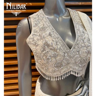 White Georgette Pearl Heavy Lehenga