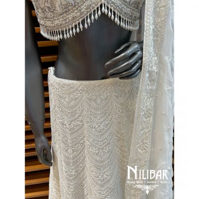 White Georgette Pearl Heavy Lehenga