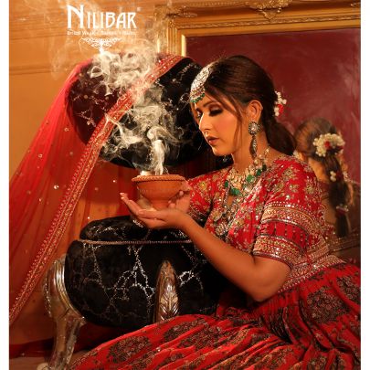 mehroon Silk and Chinon Bridal  Lehenga