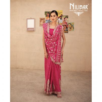 Hot Pink Silk Beautifully Embellished Bandhani Saree