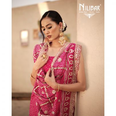 Hot Pink Silk Beautifully Embellished Bandhani Saree