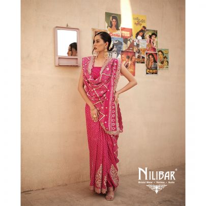 Hot Pink Silk Beautifully Embellished Bandhani Saree