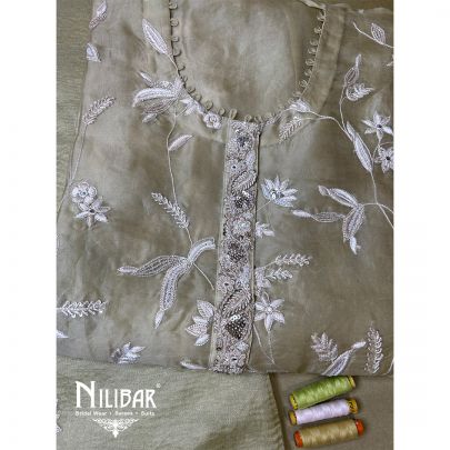 Pista Green Organza Semi Unstitched Suit