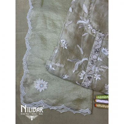 Pista Green Organza Semi Unstitched Suit