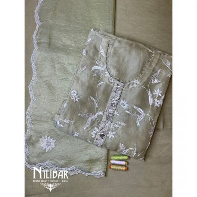 Pista Green Organza Semi Unstitched Suit