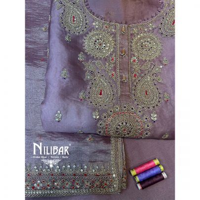 Lilac Organza Semi Unstitched Suit