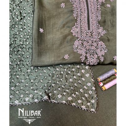 Dark Green Silk Semi Unstitched Suit