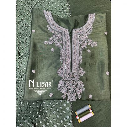 Dark Green Silk Semi Unstitched Suit