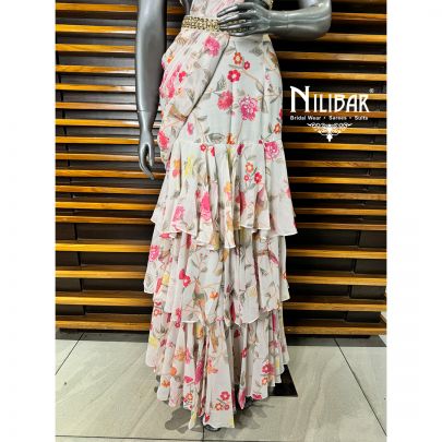 White Georgette Draped Saree