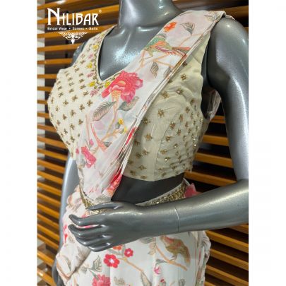 White Georgette Draped Saree
