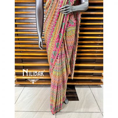 Pink Chinon Draped Saree