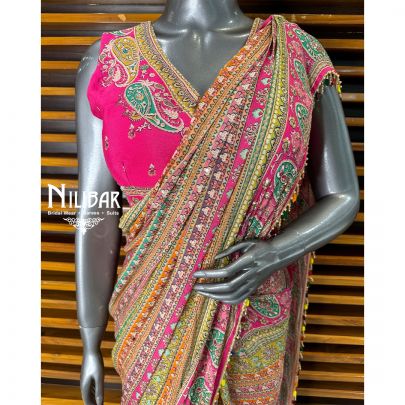 Pink Chinon Draped Saree