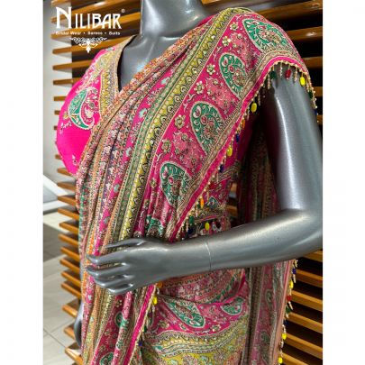 Pink Chinon Draped Saree