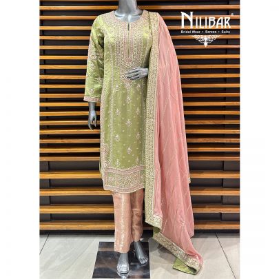 Green & Pink Silk Pant Suit