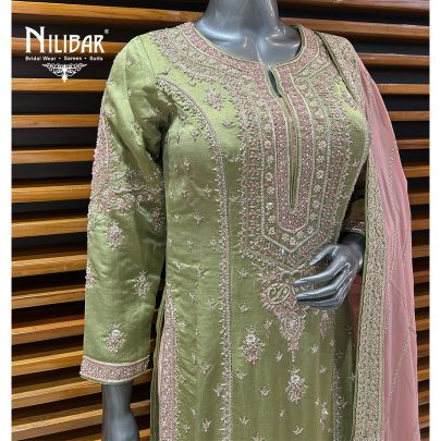 Green & Pink Silk Pant Suit