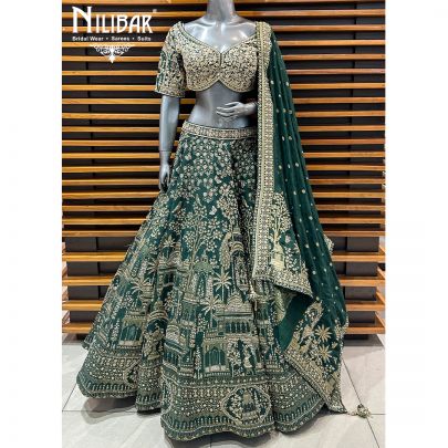 Dark Green Silk Lehenga