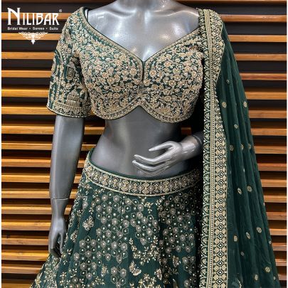 Dark Green Silk Lehenga