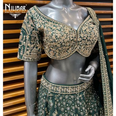 Dark Green Silk Lehenga
