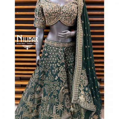 Dark Green Silk Lehenga