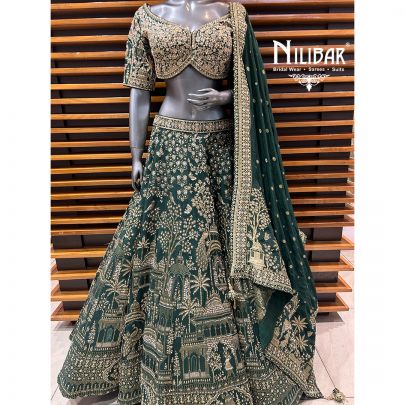 Dark Green Silk Lehenga