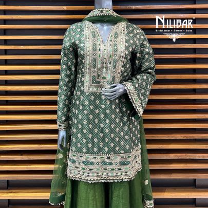 Leaf Green Silk Flared Palazzo Suit