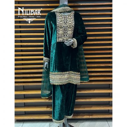 Green Velvet Loose Pant Suit