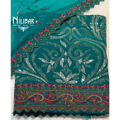 Peacock Green Crepe Unstitched Suit