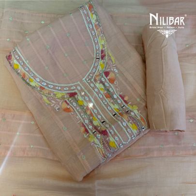 Peach Mul Cotton Shirt Paired With Plain Tafta Bottom & Dupatta