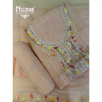Peach Mul Cotton Shirt Paired With Plain Tafta Bottom & Dupatta