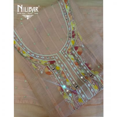 Peach Mul Cotton Shirt Paired With Plain Tafta Bottom & Dupatta