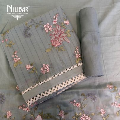 Pale Tarquoise Mul Cotton Shirt Paired With Plain Tafta Bottom & Dupatta