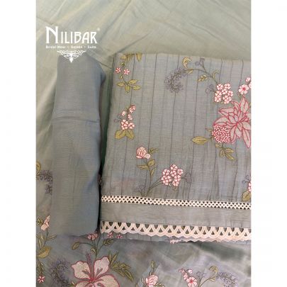 Pale Tarquoise Mul Cotton Shirt Paired With Plain Tafta Bottom & Dupatta