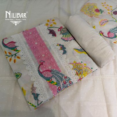 White Cotton Shirt Paired With Plain Tafta Bottom & Printed Dupatta