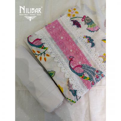 White Cotton Shirt Paired With Plain Tafta Bottom & Printed Dupatta