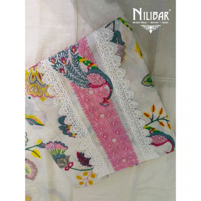 White Cotton Shirt Paired With Plain Tafta Bottom & Printed Dupatta