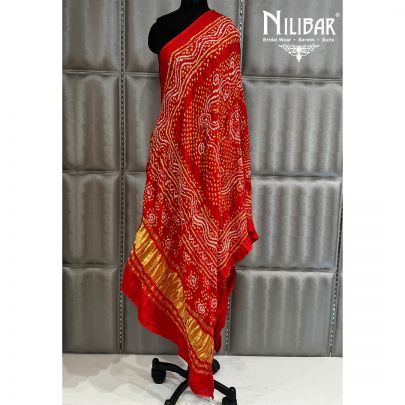 Tomato Red Tebby Silk Bandhani Dupatta