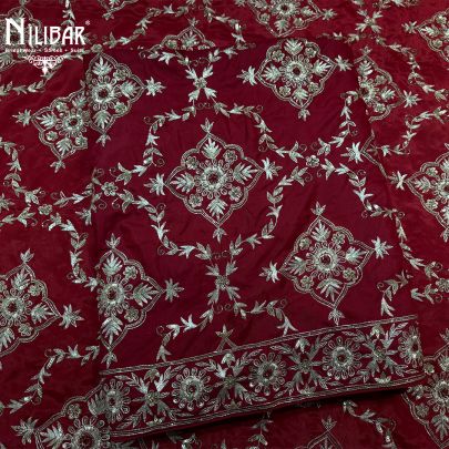 Red Silk Heavy Embroidered Shirt & Dupatta Paired With Plain Bottom