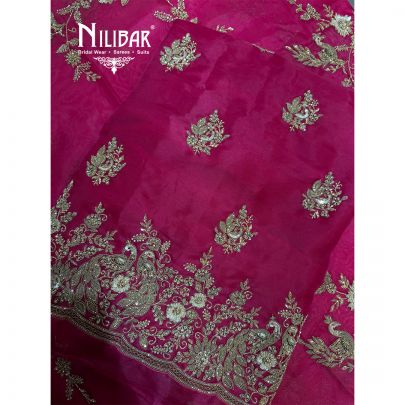 Hot Pink Organza Heavy Embroidered Shirt & Dupatta Paired With Crepe Plain Bottom