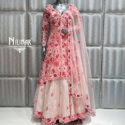 Pink Net Jacket Style Lehenga