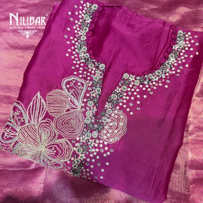 Deep Pink Silk Unstitched Embroidered Suit
